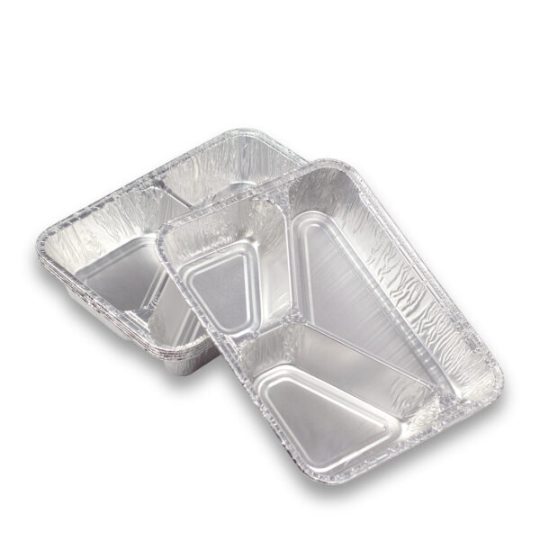 800 Stück – Alu-Menüschale R881-760G, 30 mm flach, 3-geteilt (8 Pack x 100 Stück)