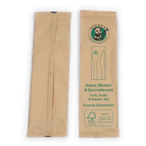 500 Stück/Karton Holzbesteck Set 16cm - Gabel,Messer&Serviette – Bild 2