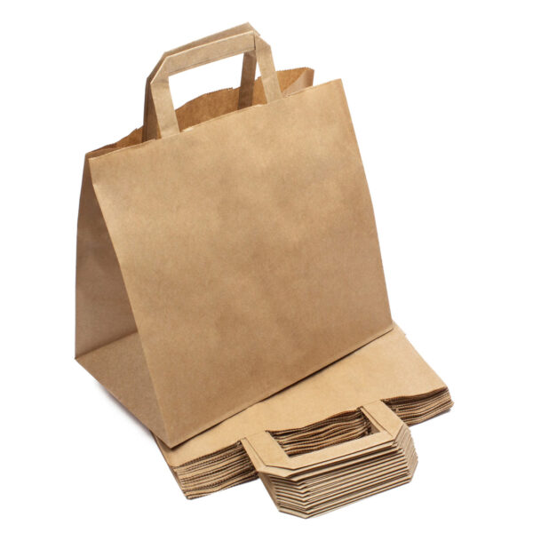 250 Stück – Papiertragetaschen, Kraftbar, Braun, 26+17x25 cm