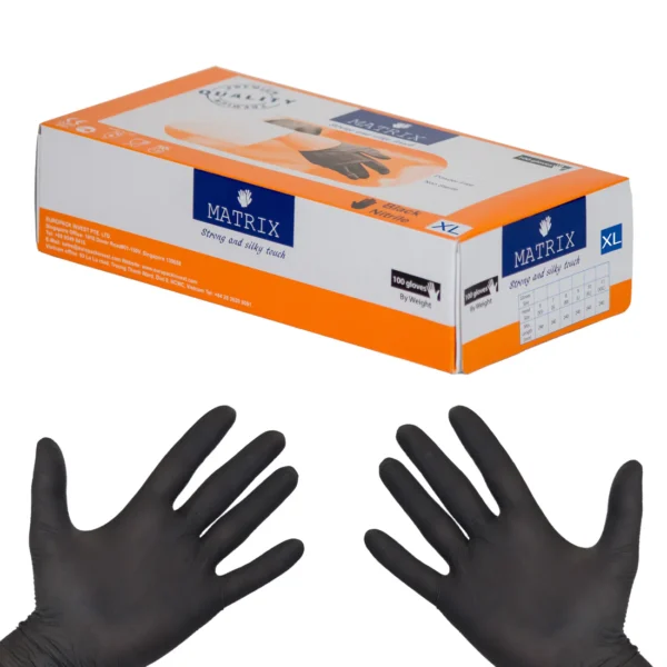 1000 Stück - 10 Kartons – Nitril Einweghandschuhe, Lebensmittelechte Handschuhe, LARGE, mikrotexturierte Fingerspitzen, puderfrei, latexfrei, unsteril, SCHWARZ