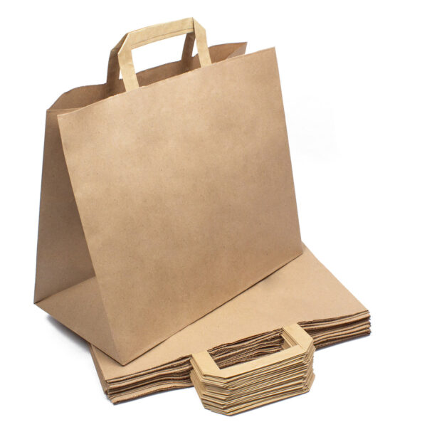 250 Stück – Papiertragetaschen, Kraftbar, Braun, 32+17x27 cm
