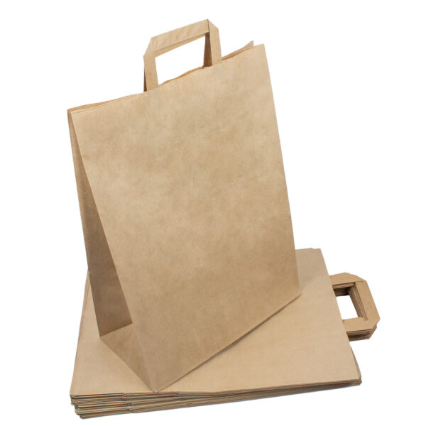 250 Stück – Papiertragetaschen, Kraftbar, Braun, 32+16x44 cm