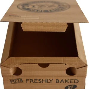 Pizza-Karton Calzone-Klein 27x16x7 cm Braun Kraftpapier bedruckt mit Pizza-Motiv